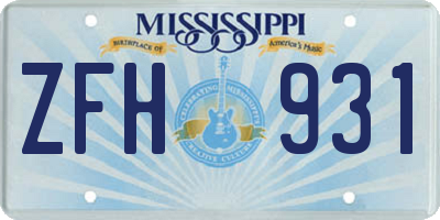 MS license plate ZFH931