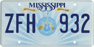 MS license plate ZFH932