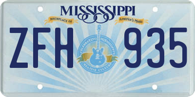 MS license plate ZFH935