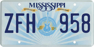 MS license plate ZFH958