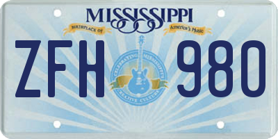 MS license plate ZFH980