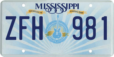MS license plate ZFH981