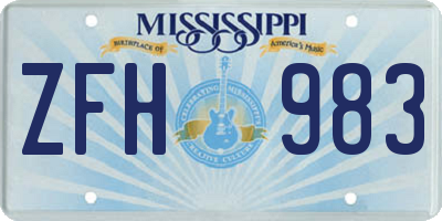 MS license plate ZFH983