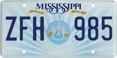 MS license plate ZFH985