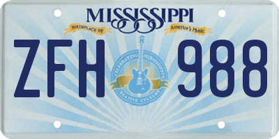 MS license plate ZFH988