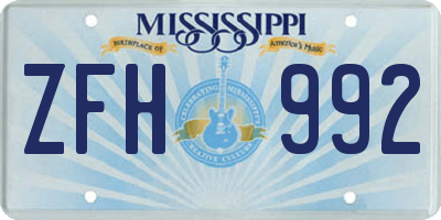 MS license plate ZFH992
