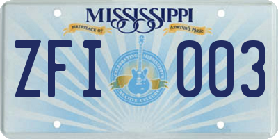 MS license plate ZFI003