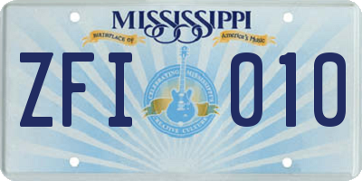 MS license plate ZFI010