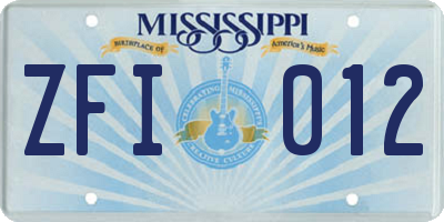 MS license plate ZFI012