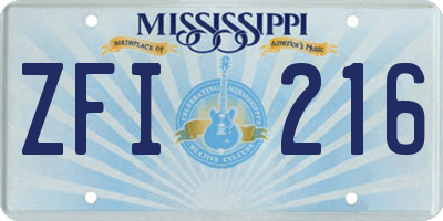 MS license plate ZFI216