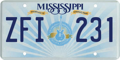 MS license plate ZFI231