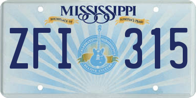 MS license plate ZFI315