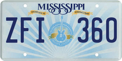 MS license plate ZFI360