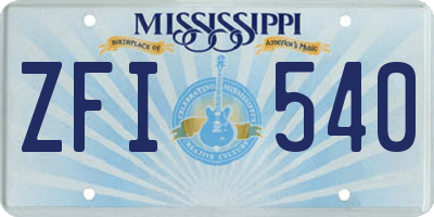 MS license plate ZFI540