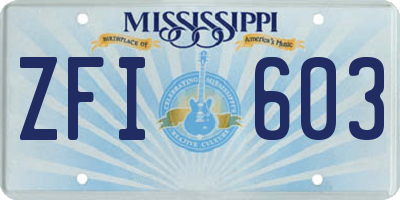 MS license plate ZFI603
