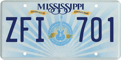 MS license plate ZFI701