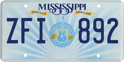 MS license plate ZFI892