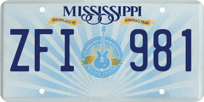 MS license plate ZFI981