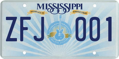 MS license plate ZFJ001