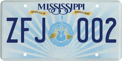MS license plate ZFJ002