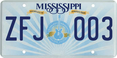 MS license plate ZFJ003