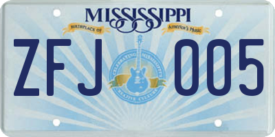 MS license plate ZFJ005