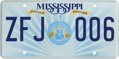 MS license plate ZFJ006