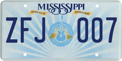 MS license plate ZFJ007