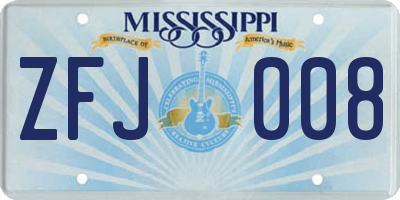 MS license plate ZFJ008