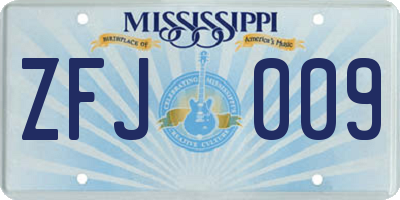 MS license plate ZFJ009