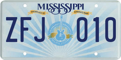 MS license plate ZFJ010