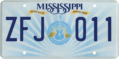 MS license plate ZFJ011
