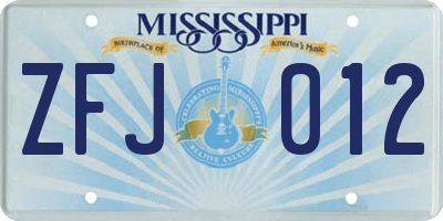 MS license plate ZFJ012