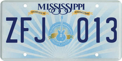 MS license plate ZFJ013