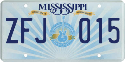 MS license plate ZFJ015