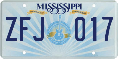 MS license plate ZFJ017