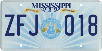 MS license plate ZFJ018