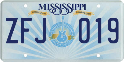 MS license plate ZFJ019