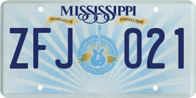 MS license plate ZFJ021