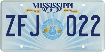 MS license plate ZFJ022