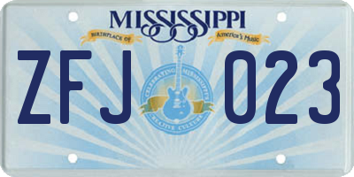 MS license plate ZFJ023