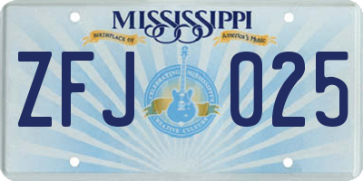 MS license plate ZFJ025