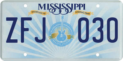 MS license plate ZFJ030