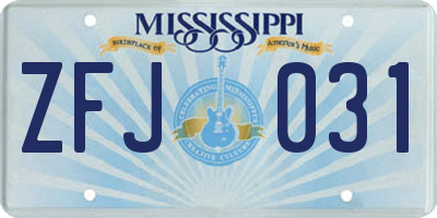 MS license plate ZFJ031