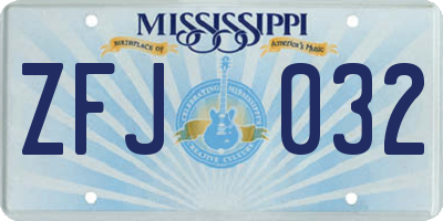 MS license plate ZFJ032