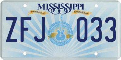 MS license plate ZFJ033