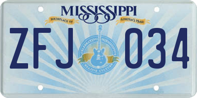 MS license plate ZFJ034