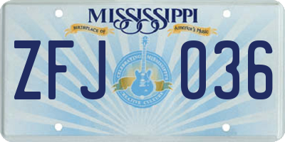 MS license plate ZFJ036