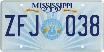 MS license plate ZFJ038