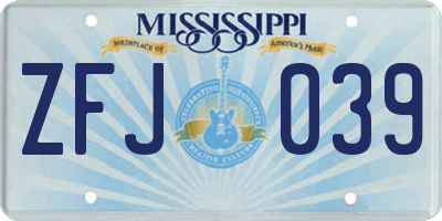 MS license plate ZFJ039
